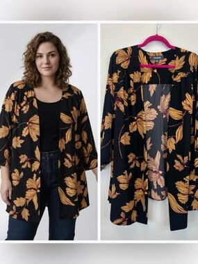 Kimono Open Front Cardigan ModCloth Size 2X/3X Boho Floral Plus Size Flowy